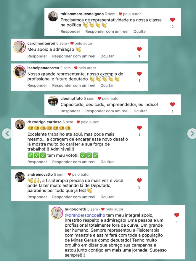 Comentários de apoio à trajetória de Anderson Coelho