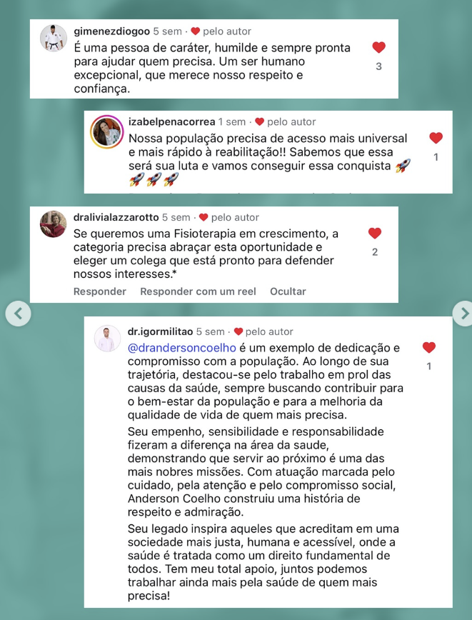 Comentários de apoio à trajetória de Anderson Coelho