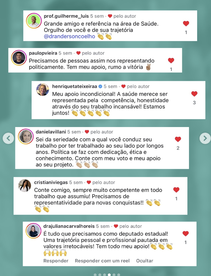 Comentários de apoio à trajetória de Anderson Coelho