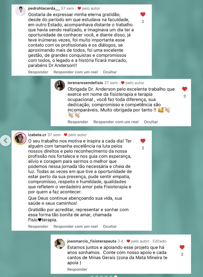 Comentários de apoio à trajetória de Anderson Coelho